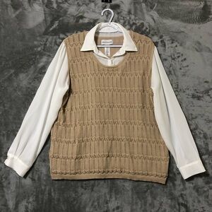 Layered Sweater Vest Blouse Size XL Beige Neutral Office Casual Alfred Dunner